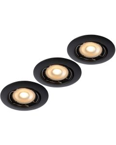FOCUS Inbouwspot Ø 8,1 cm LED Dimb. GU10 3x5W 3000K Zwart Set van 3